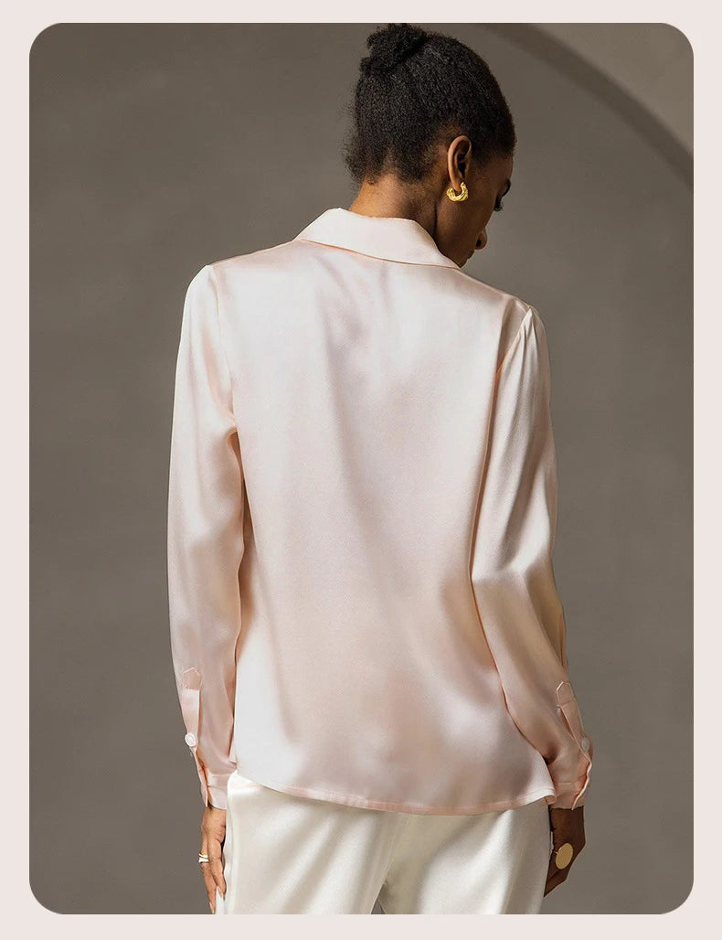 Spring Covered Button Mulberry Silk Shirt Long Sleeve Ladies Clothing Luxury 19Mm 100% Silk Women'S Fashion Blouses