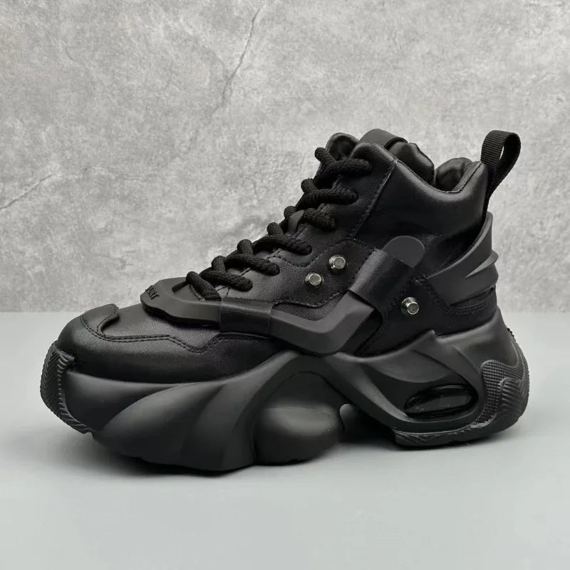 Chunky Sneakers Men Korean Style Trend HighTop Casual Shoes White Adds Height Non-slip Vulcanize Shoes Cushioning Platform Shoes