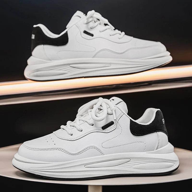 New Outdoor Casual Sports Shoes for Men Leather Fashion Non-slip Wear-resistant Four-season Men Shoes Student Trendy White Shoes