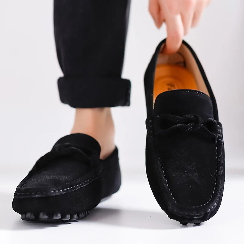 Suede Leather Men Loafers Handmade Slip-On Dress Shoes Comfortable Cushioned Insole Business Casual Shoes Man Driving Moccasins