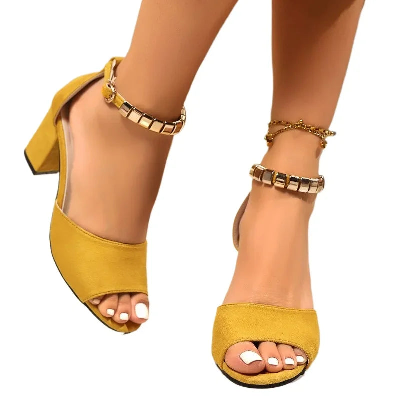 2025 Hot Sale Ladies Shoes Peep Toe Women's Sandals Fashion Metal Decoration Office and Career Summer Plus Size Heeled Sandals