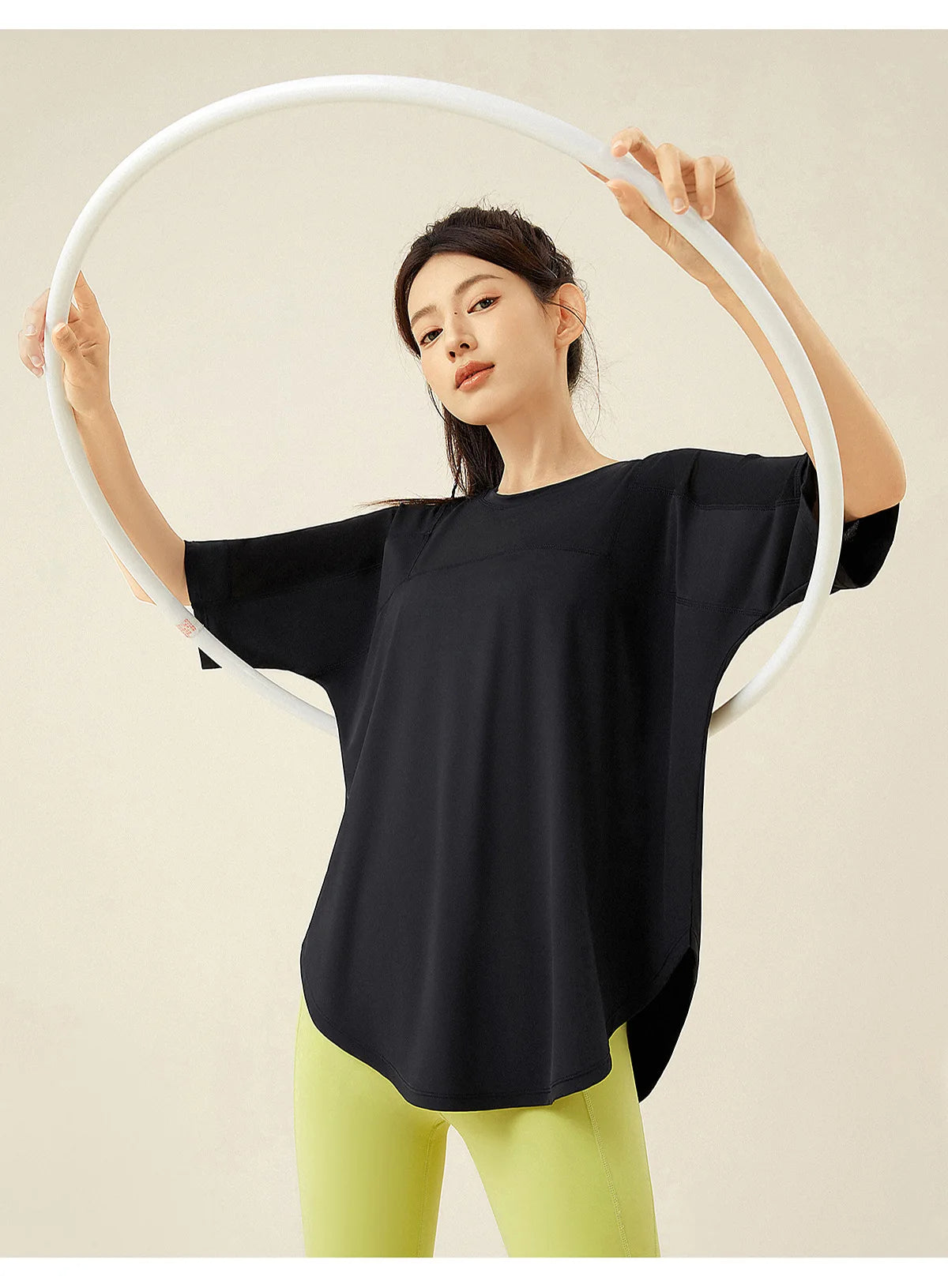 Yoga Clothes Women's Running and Fitness Clothes Hip Covering Long Sports T-shirt Loose Plus Size Short Sleeved Sports Top