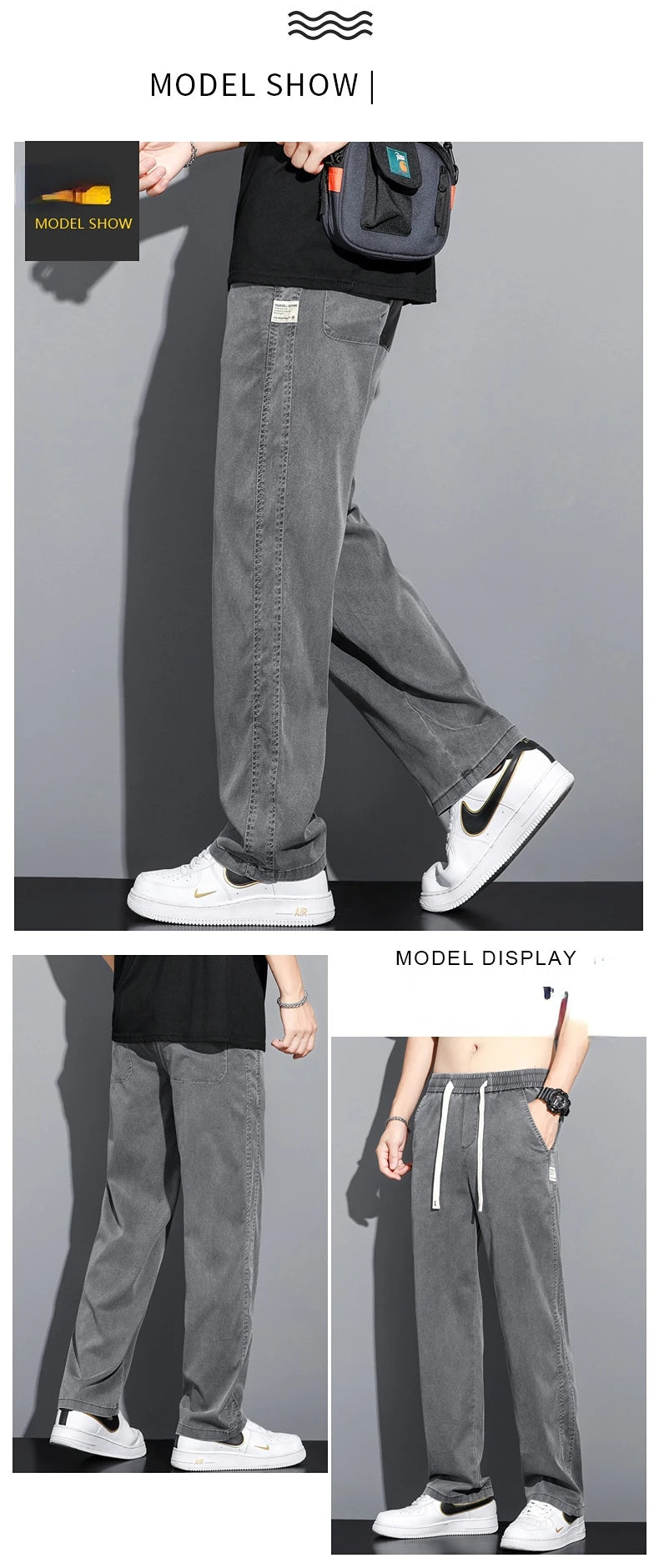 High Quality Summer Lyocell Fabric Men's Jeans Thin Straight Pants Drawstring Elastic Waist Korea Casual Trousers Plus Size