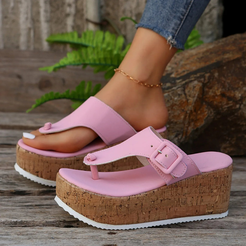 Women Slippers Female Clip Toe Flip Flops Wedges High Heels Women Sandals 2025 New Comfortable Platform Shoes Slides Women