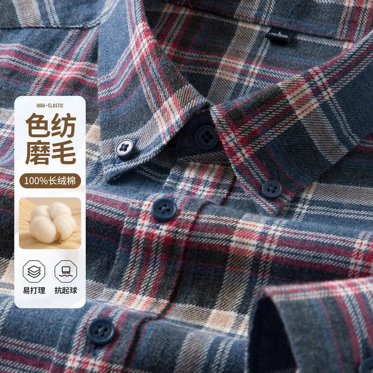 100% Cotton Flannel Shirt Men's, Plaid Casual Jacket, Anti-Wrinkle, Multi-Color Gold Quality Long-Staple Cotton M-4XL