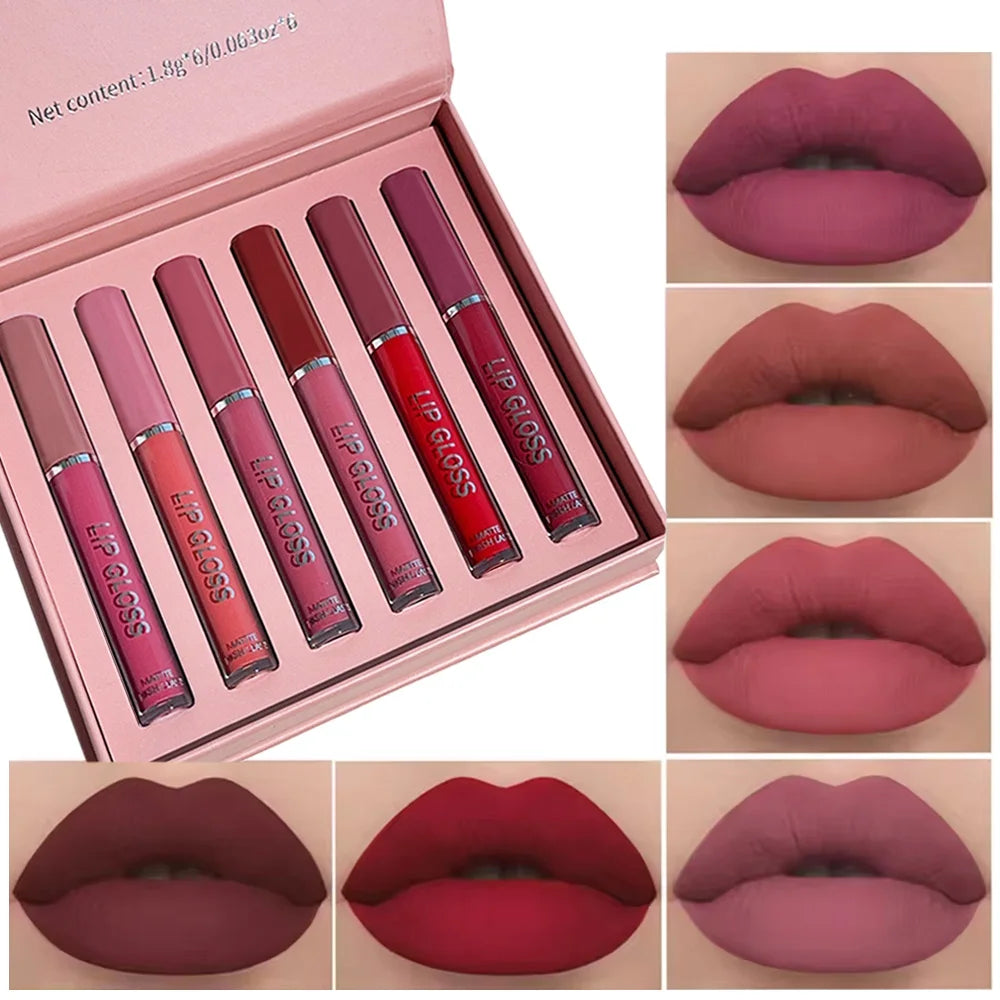 6Pcs Matte Liquid Lipstick Set A/B, Pigmented Long-Lasting Velvet Lip Gloss, Matte Lip Makeup Gift Kit for Women Xmas Halloween