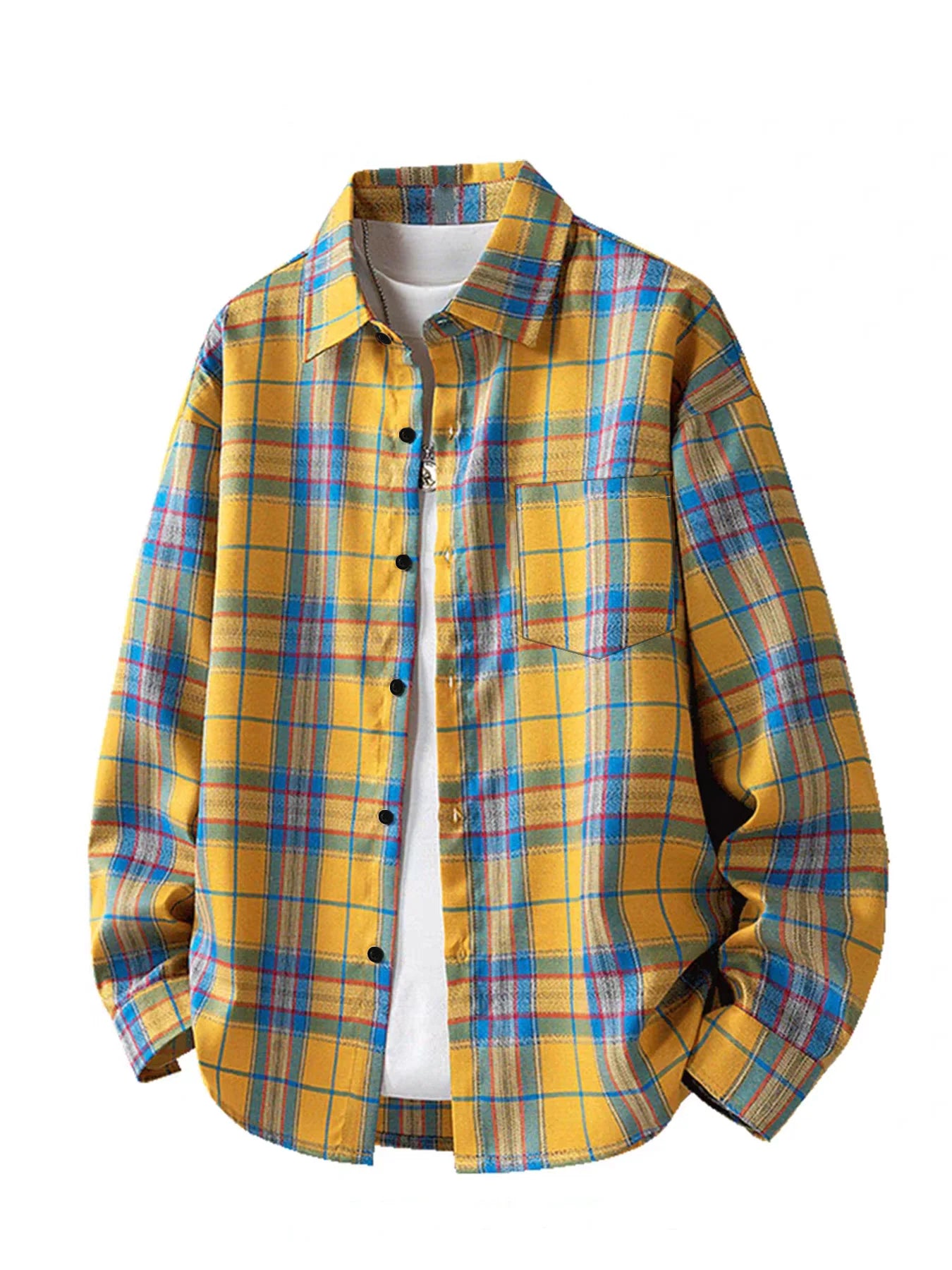 Men's Hong Kong-style plaid shirt, long sleeve, spring and autumn, stylish and high-end long-sleeve plaid shirt, trendy checkere