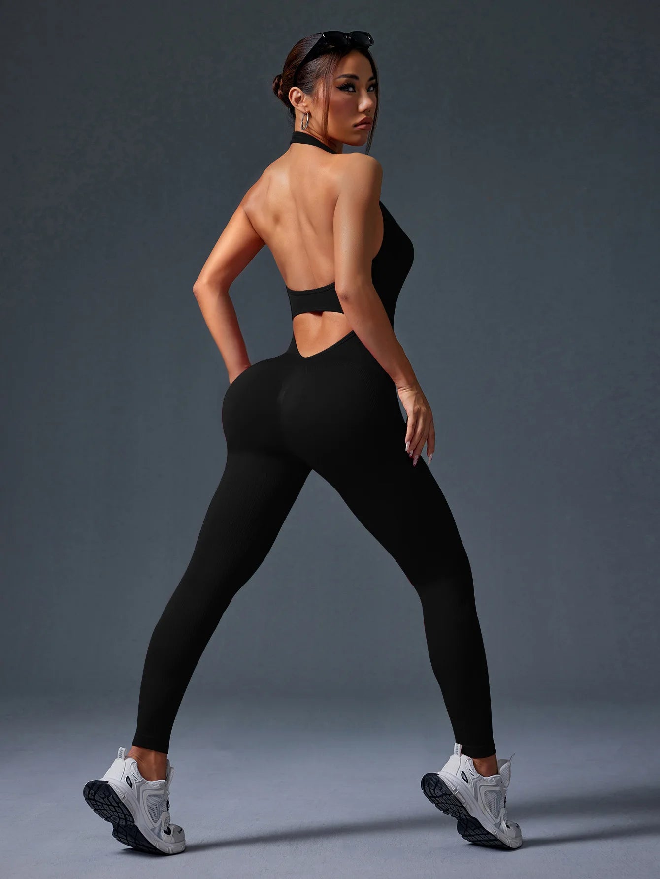 Square Neck Backless Yoga Jumpsuit High Waist Seamless Nudity Ultra Stretch Women Gym Sportswear Summer Rompers Ribbed Jumpsuit