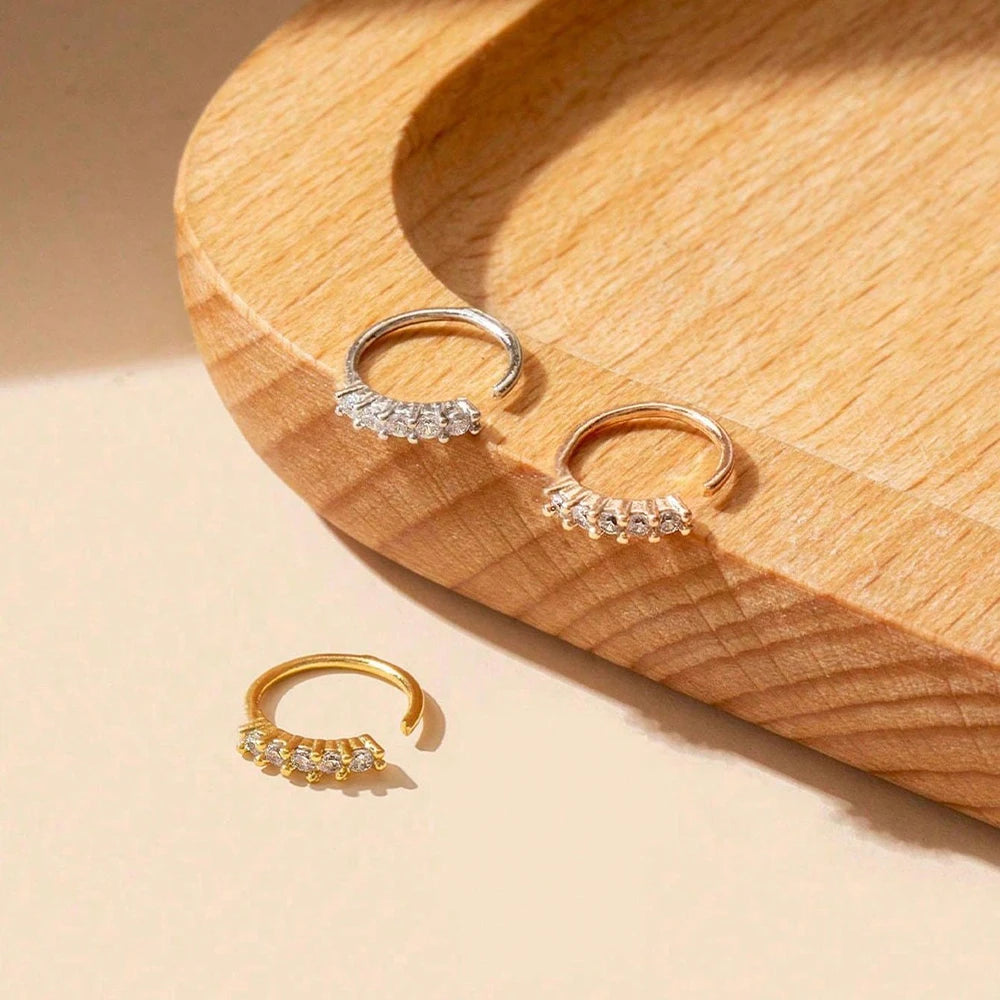 1pc Fashion Accessory For Nightclub Party,Stainless Steel Nose Ring Cubic Zirconia Inlaid Luxury Nose Ring For Women