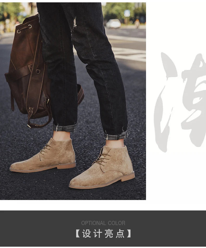 British Style Brown Men's Chelsea Boots Retro Lace Up Suede Boots Men Pointed-toe Leather Casual Ankle Boots Men botas masculino