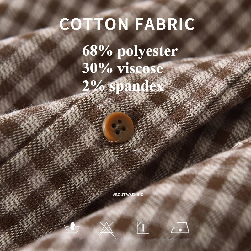 Vintage Plaid Long Sleeve Shirts for Men Clothing Trend Big Pockets Soft Men Shirts CM7390