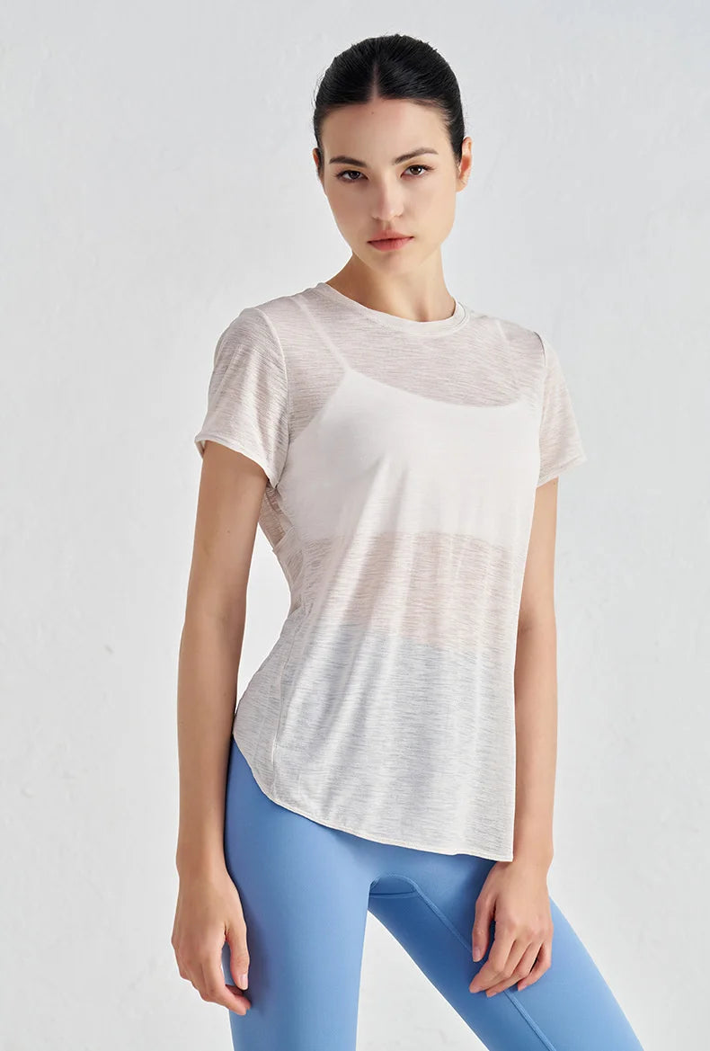 TRY TO BN Gym Tops Women Short Sleeve Sports Fitness Nylon Hollow Back Breathable Women's T-Shirt Training Runing Yoga Clothing