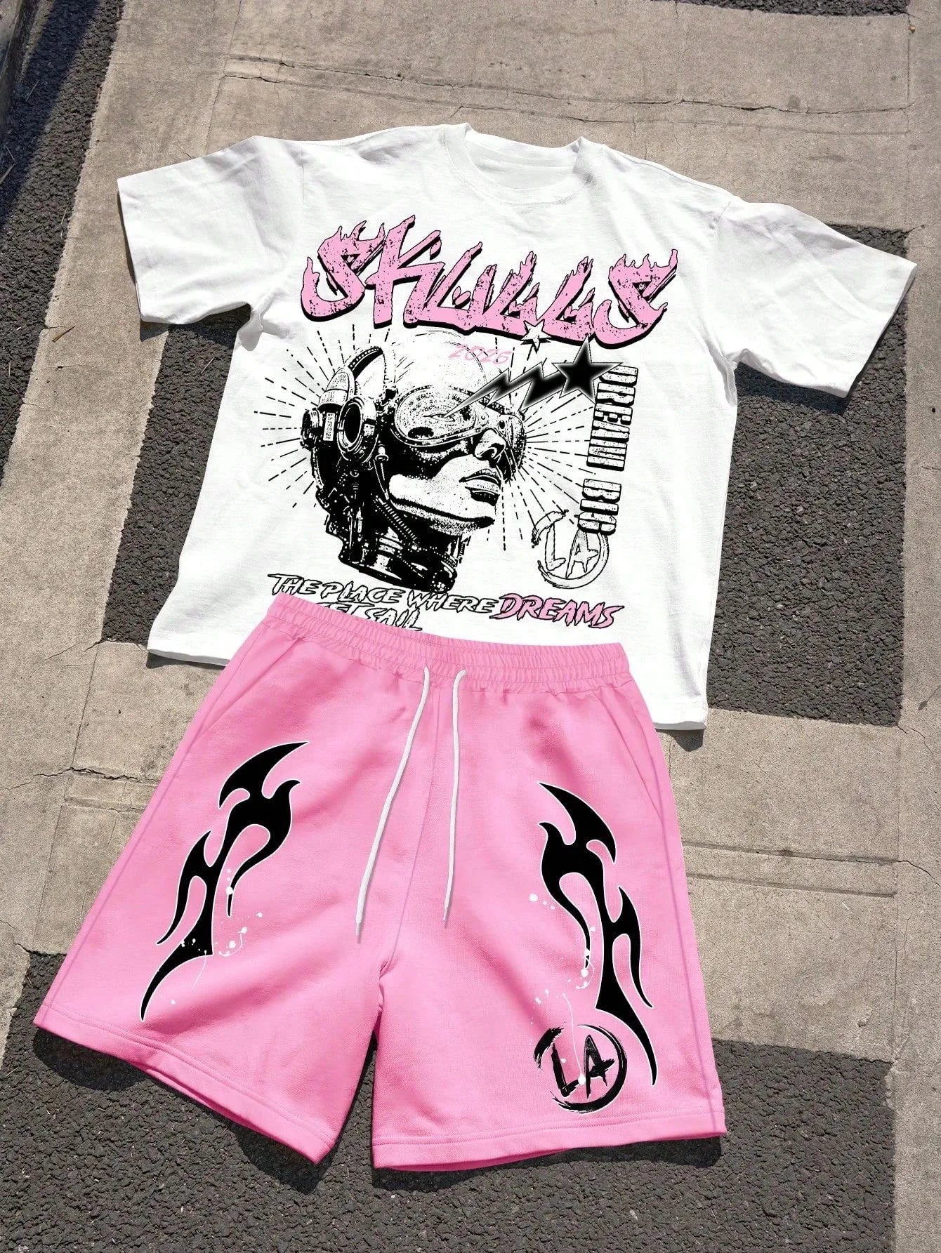 Summer men's fashionable breathable comfortable letter printed round neck T-shirt shorts set outdoor casual top