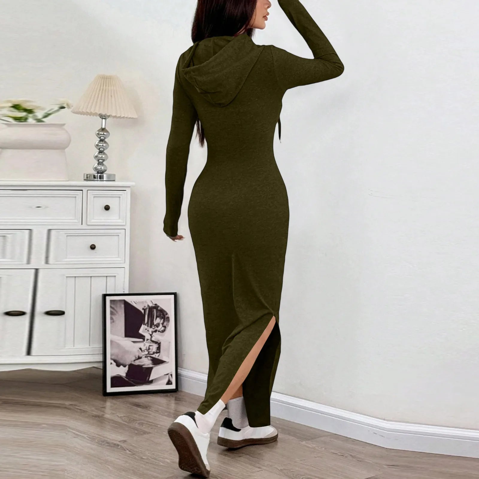 Women's Long Dress High Waisted Slim Fitting Pencil Skirt Bodysuit Fashion Long Dress Casual Dresses Sweatshirt Hooded Dress