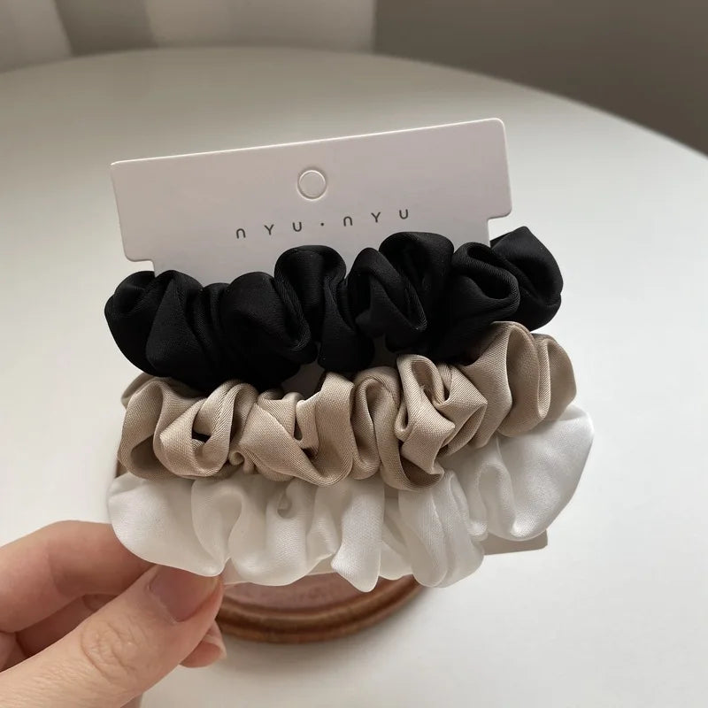 4pcs Real Silk Skinnies Small Scrunchie Set Hair Bow Ties Ropes Bands Skinny Scrunchy Elastics Ponytail Holders for Women Girls