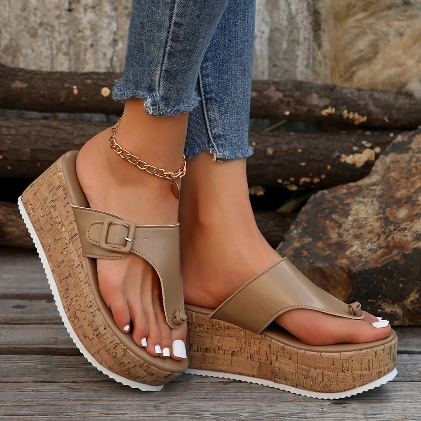 Women Slippers Female Clip Toe Flip Flops Wedges High Heels Women Sandals 2025 New Comfortable Platform Shoes Slides Women