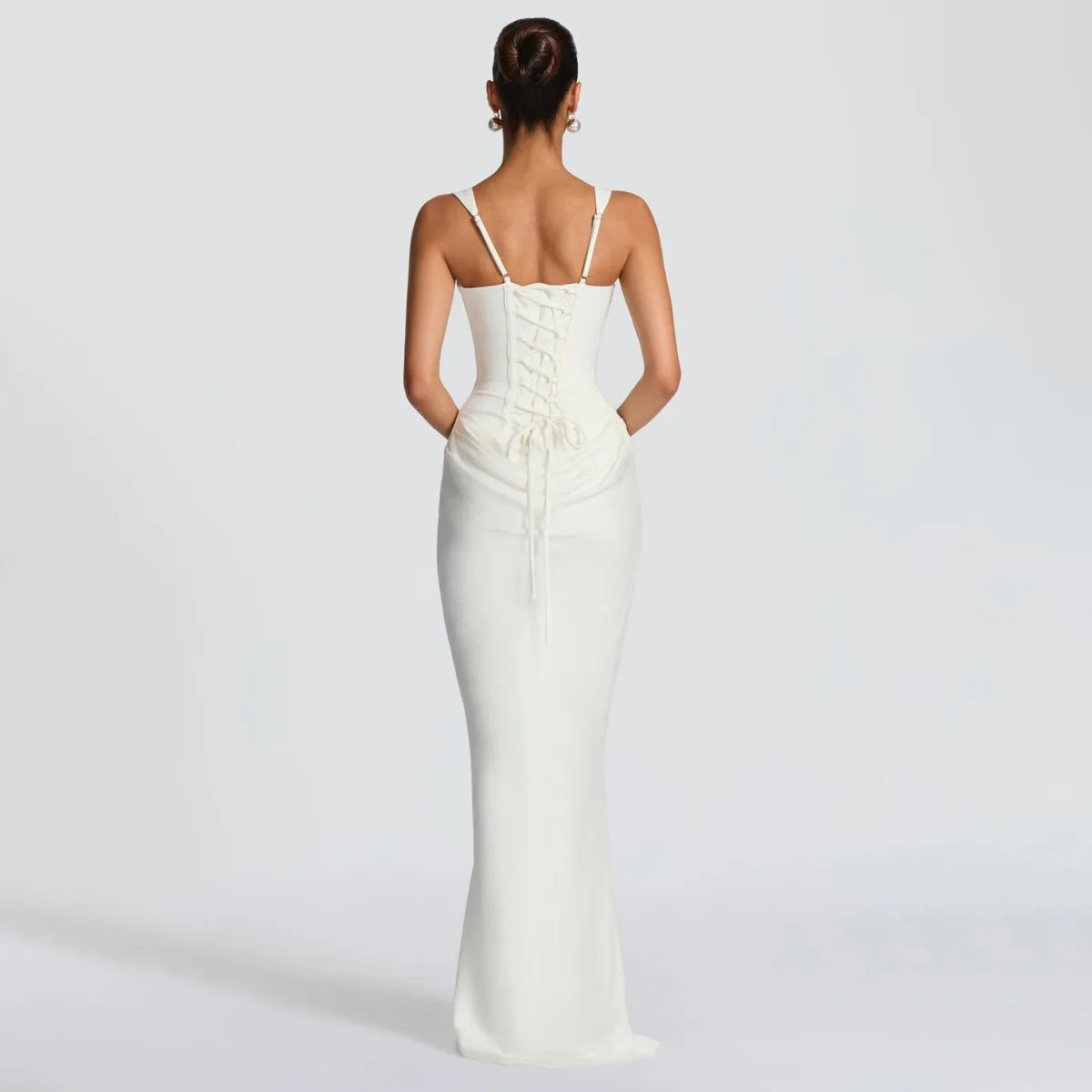 Kwtx Long Sleeve Bodycon Maxi Dress Slimming Boning Spaghetti Strap  Backless Casual Elegant Minimalist Comfortable Premium