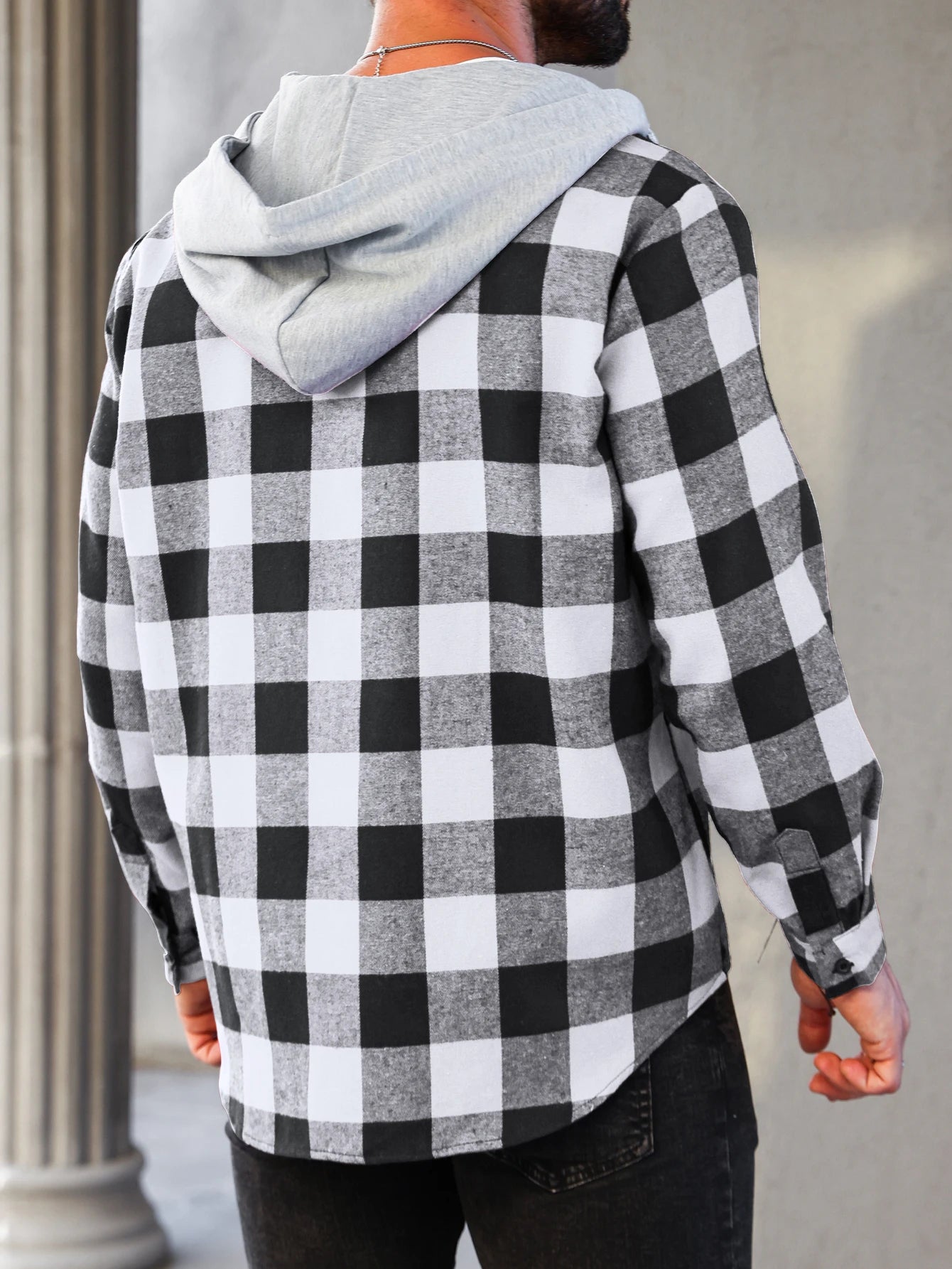 Mens Colorful Plaid Hooded Cardigan Color Block Sweatshirt with Pockets Top Jacket