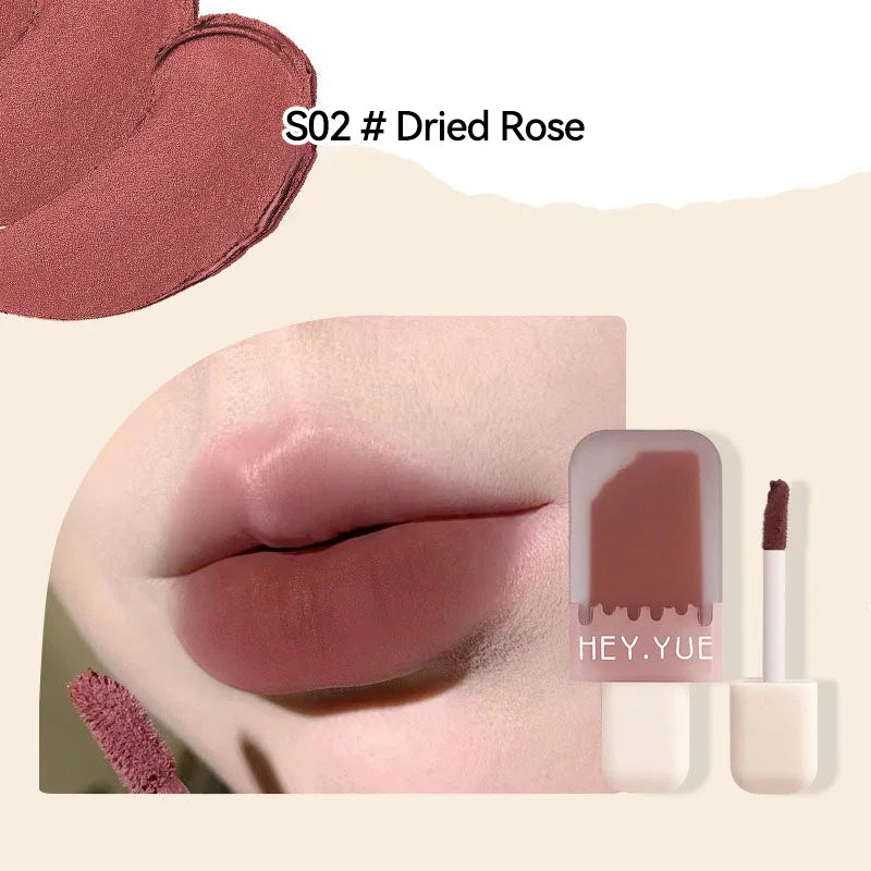 HEYYUE Ice Cream Lip Glaze — Velvet Matte Finish, Pudding Lip Clay, Student-Friendly Everyday Skin-Brightening Lipstick