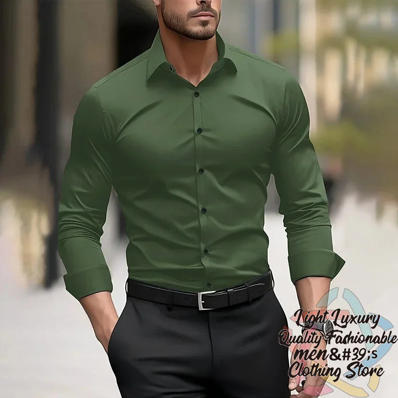 19-color men's shirt formal solid color wedding outdoor black navy blue dark green business long-sleeved top clothing XS-6XL
