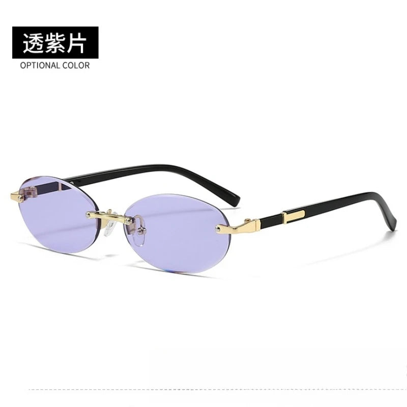 Popular Fashion Women Men Shades Oval Sun Glasses for Female Male Traveling Rimless Sunglasses Lentes De Sol Hombre Óculos