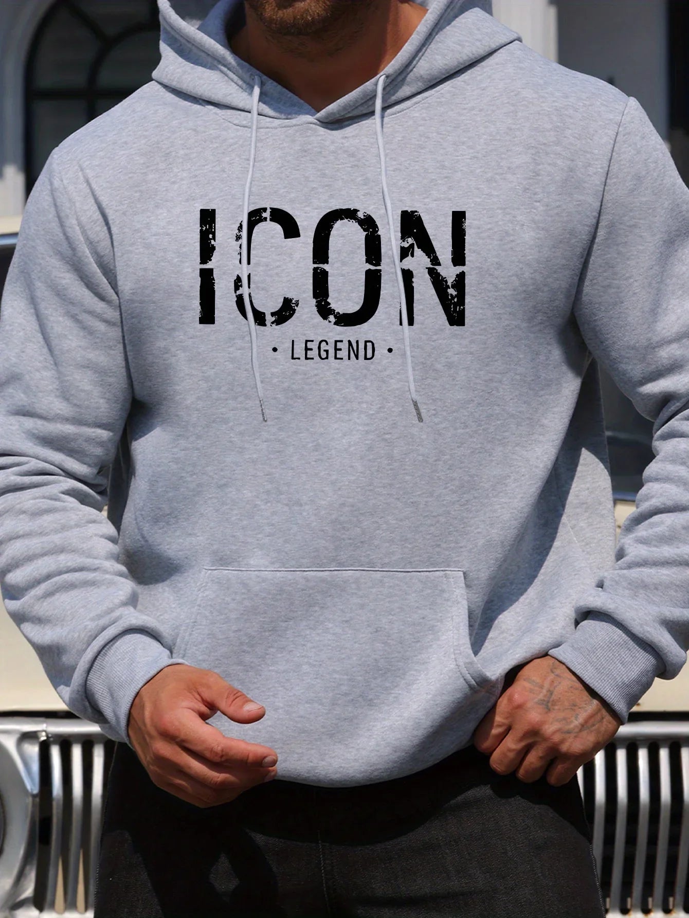 2025 Men'S Autumn and Winter New Collection  Casual Pullover Sport Hoodie with "ICON" & "LEGEND" Graphic Print Fashion Hoodie