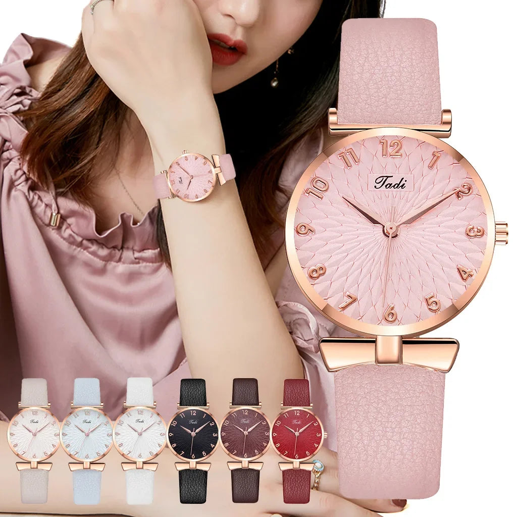 Fashion Women Watches Bracelet Necklace Earrings Ring Set Flowers Ladies Belt Watch Casual Leather Quartz Wristwatch Clock Gifts
