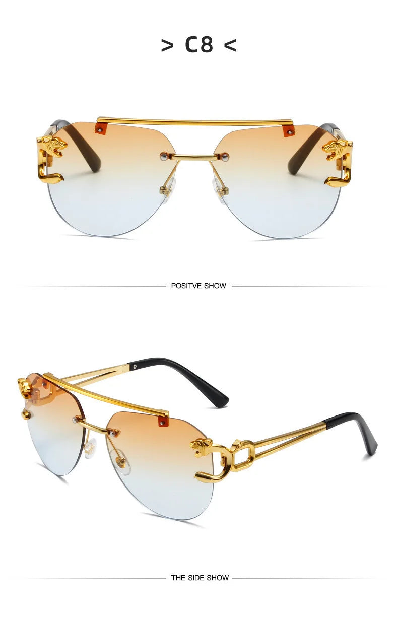 New Trendy Rimless Sunglasses Men Women Fashion Oversized Square Shades Eyewear Double Bridge Gradient UV400 Sun Glasses