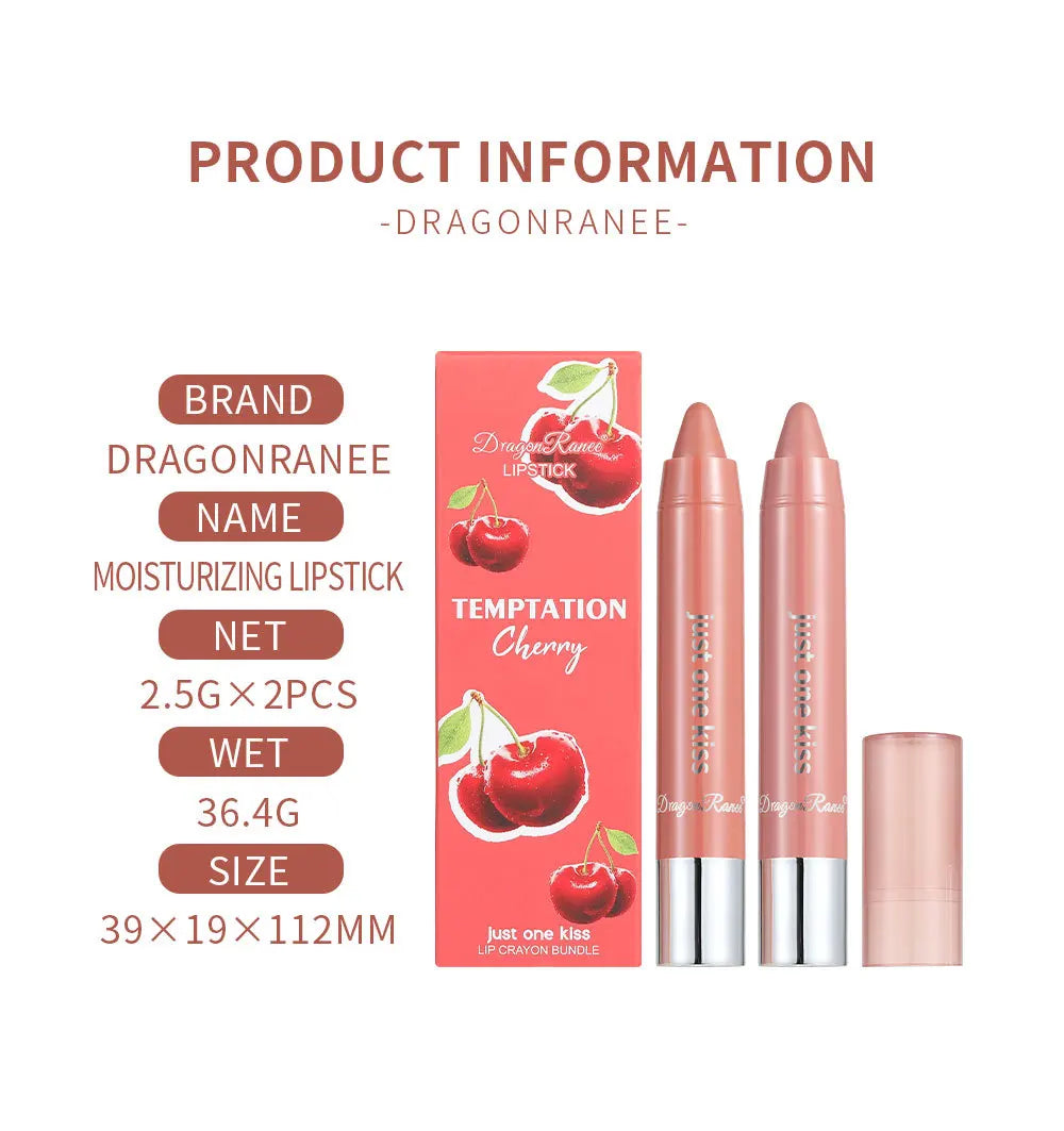 Dragon Ranee 2pcs/set Moisturising Crayon Lipstick Pencil Long Lasting Moisturising Lip Liner Solid Fruit Lip Nectar
