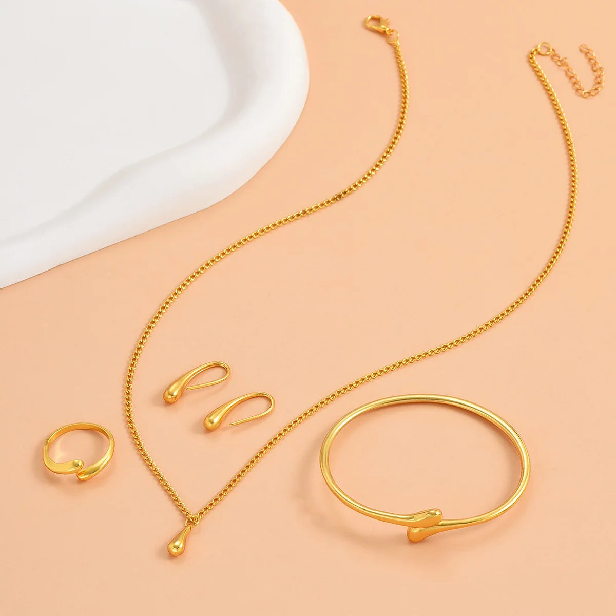Europe and America  Accessory Water Drop Necklace Four-Piece Set Fashion Bracelets Rings Earrings Necklace Paty Jewerly Set Gift