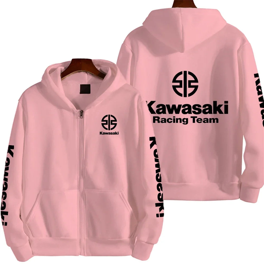 Kawasaki Logo Racing Motorcycle Team Men Zip Up Hoodie Spring Autumn Fashion Man Sweater 2025 New Sport Woman Jacket Coats