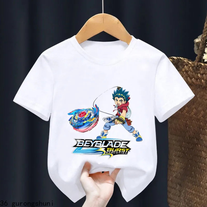 2024 Beyblade Burst Evolution Print Kids T Shirt Girls Summer Tops Baby Boys Clothes Cartoon Children Short Sleeve T-shirt