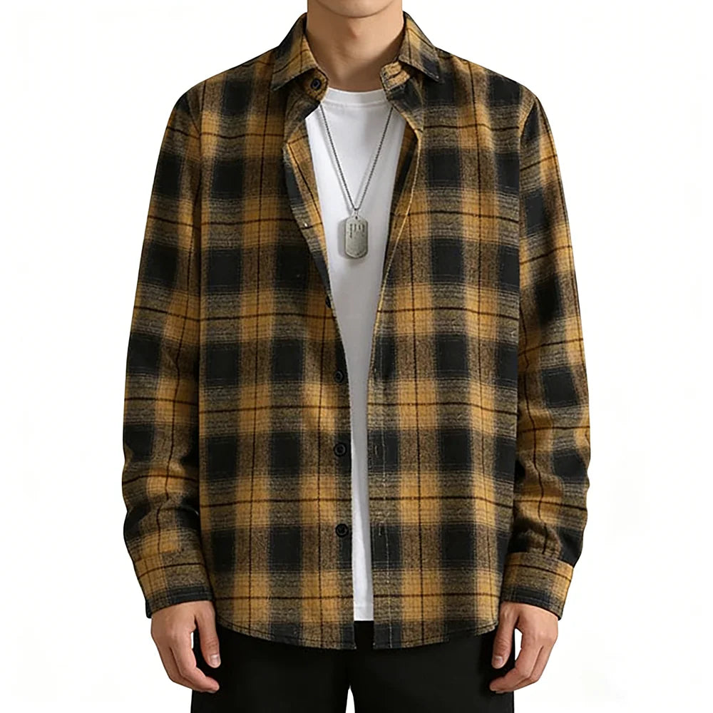 Men's Spring Autumn Plaid Button Down Shirt Long Sleeve Casual Open Front Cardigan Fashion Loose Fit Top