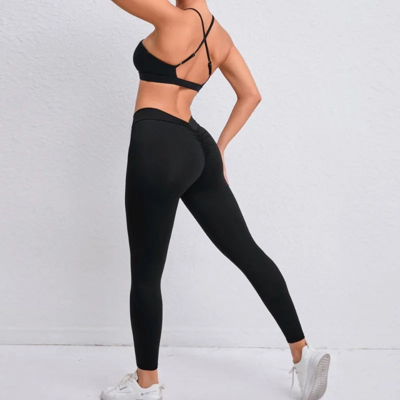 Seamless Yoga Sets Sports Fitness Hip-lifting Nude Feel Pants Cross Beauty Back Bra Suits Workout Gym Leggings Set for Women