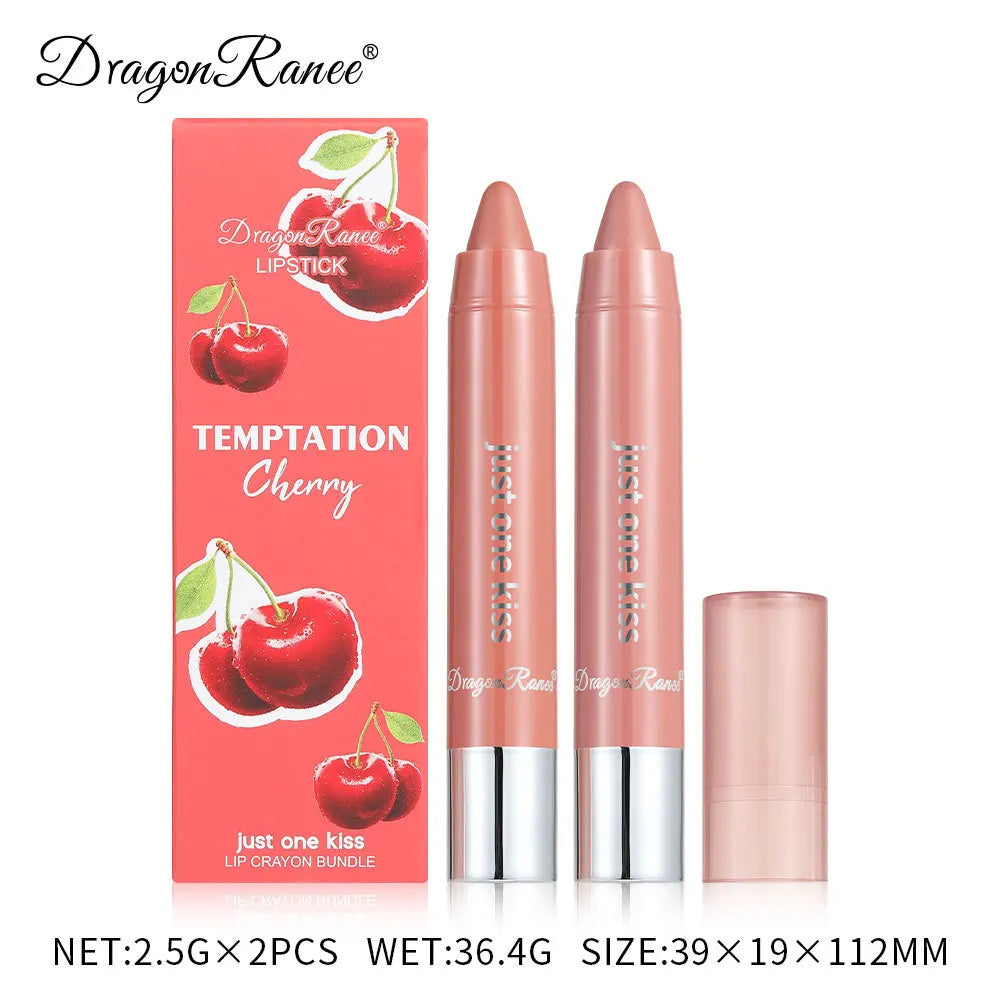 Dragon Ranee 2pcs/set Moisturising Crayon Lipstick Pencil Long Lasting Moisturising Lip Liner Solid Fruit Lip Nectar