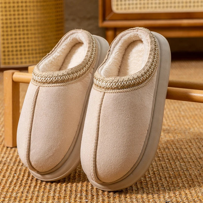 Men's Plush Fleece Lined Slippers Winter Warm House Shoes with Thick EVA Sole for Indoor/Outdoor Use Cozy Non-Slip Home Footwear