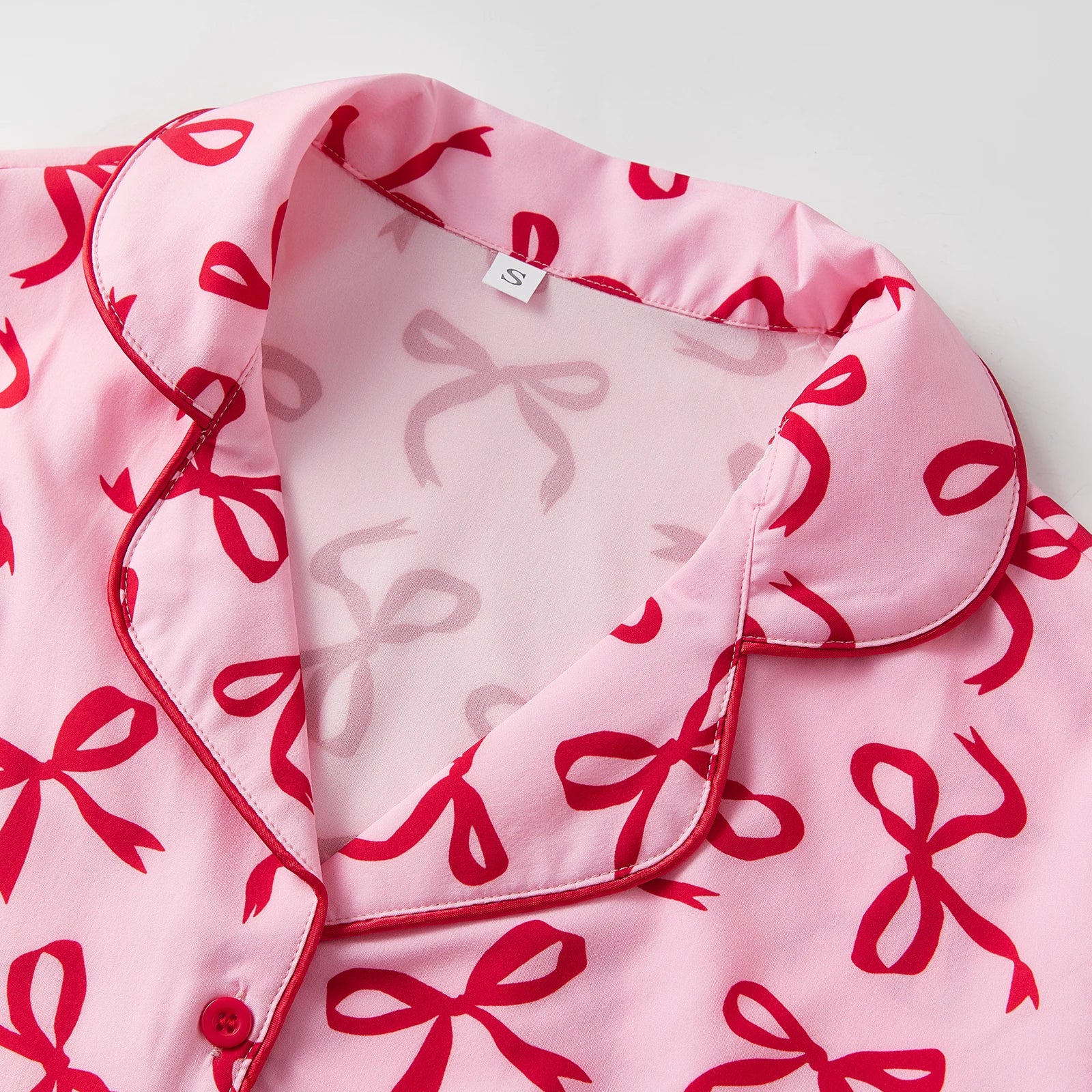 Fall Winter 2 Piece Pajamas Set for Women Cute Long Sleeve Bow Print Shirt + Straight Pants Set Loose Lounge Clothes