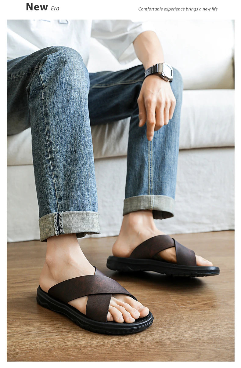 Men's Slippers 2025 Summer Large Size Outdoor Beach Casual Sandals Trend Men Shoes Flat Non-slip Comfortable Shoes Zapatillas