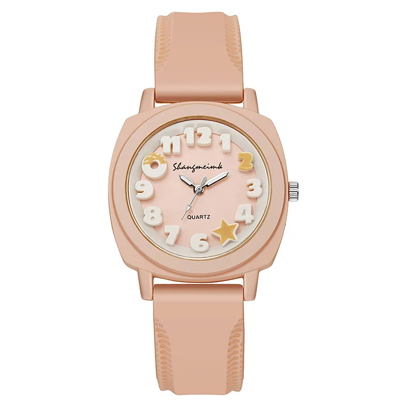 Fashion 3D Arabic Dial Women's Quartz Watch Candy Color Silicone Band Square Watches