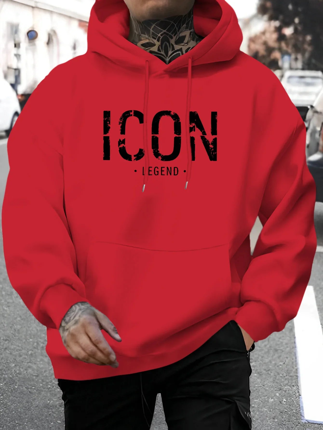 2025 Men'S Autumn and Winter New Collection  Casual Pullover Sport Hoodie with "ICON" & "LEGEND" Graphic Print Fashion Hoodie