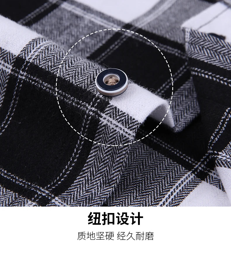 Men's 100% Pure Cotton Flannel Soft Regular-fit Long Sleeve Brushed Shirt Single Pocket Comfortable Casual Plaid Shirts 11XL-9XL