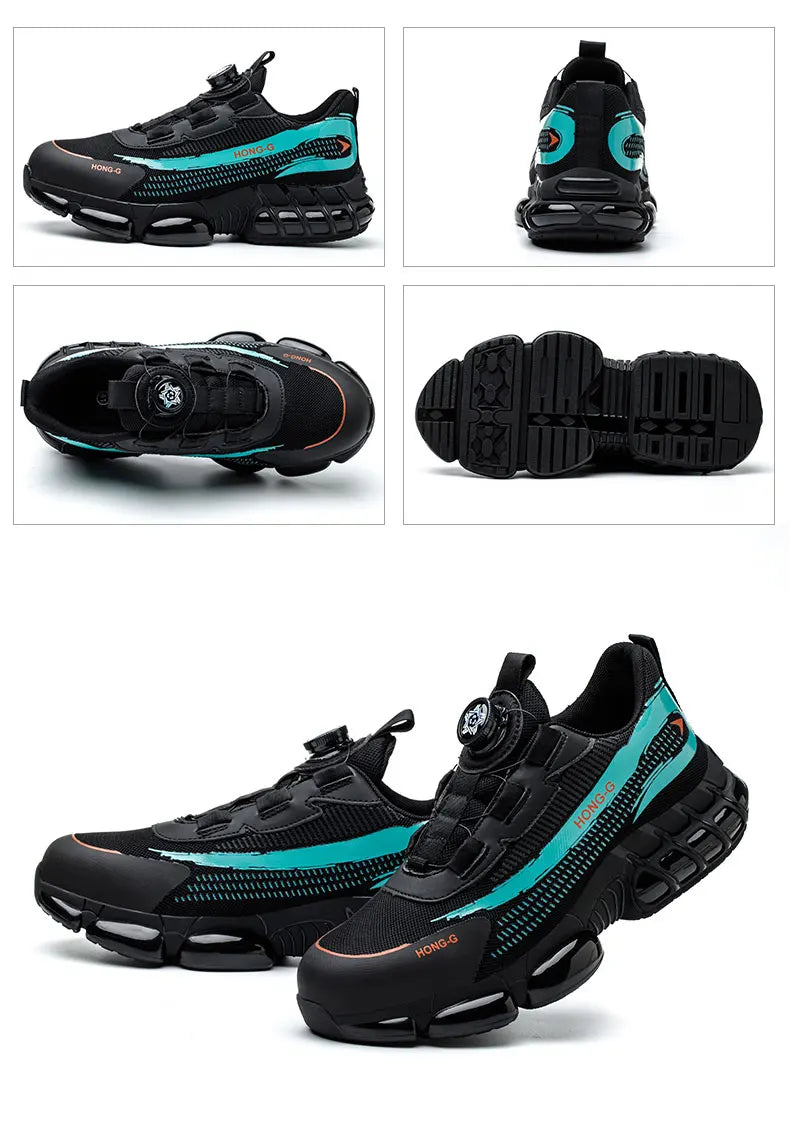 Men's Work Shoes  Rotary Buckle Work Sneakers Protective Shoes Safety Industrial Puncture-Proof Anti-Smash Steel Toe Shoes