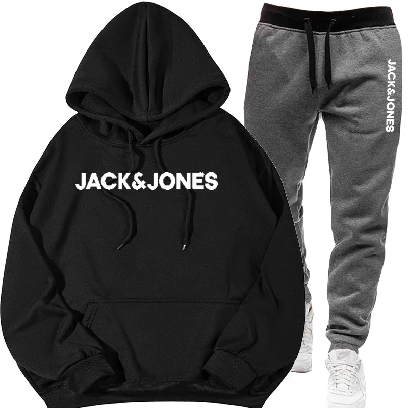 Two sets of men's sportswear for autumn/Winter 2025, including a sweatshirt and two sets of fitness jogging pants with wool caps