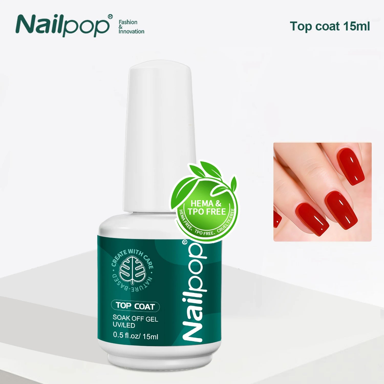 Nailpop HEMA/TPO Free Top Base Coat Gel Polish 15ml Clear Soak Off UV/LED Cured Professional Art Salon Home Use Long Lasting 1Pc