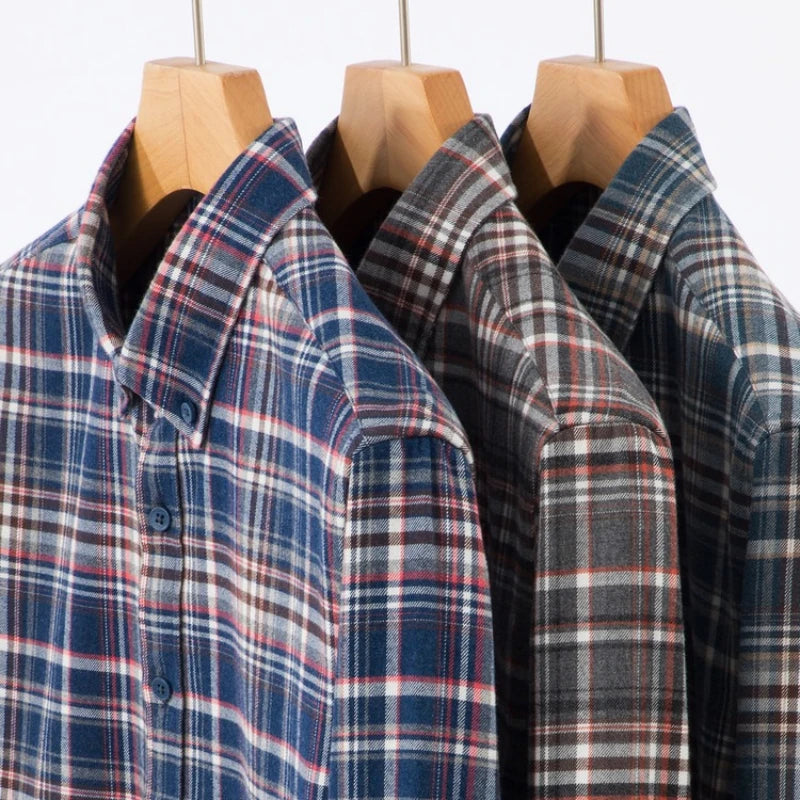 100% Cotton Flannel Shirt Men's, Plaid Casual Jacket, Anti-Wrinkle, Multi-Color Gold Quality Long-Staple Cotton S-4XL