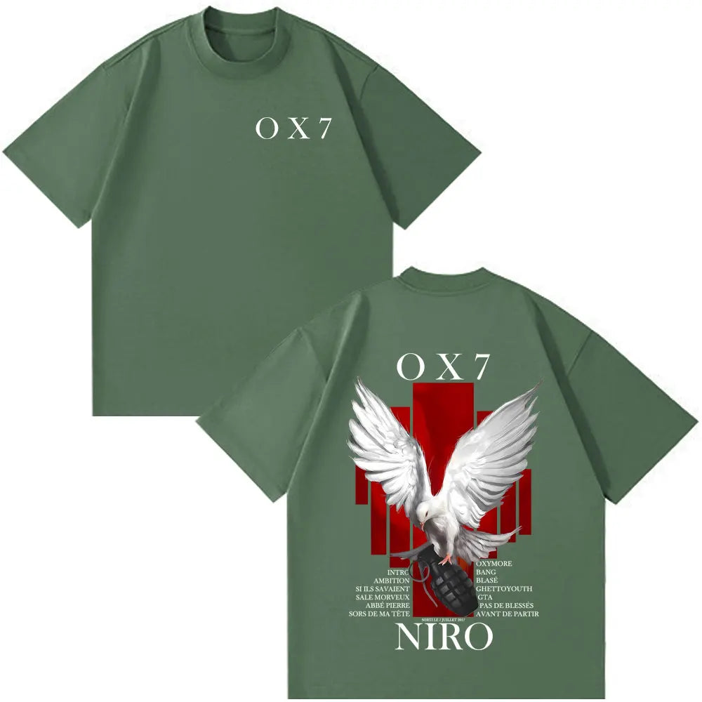 Rapper Niro OX7 Album T-shirt Men Women Clothes Hip Hop Fashion Pop Music T-shirts Male Casual Cotton Vintage T Shirt Streetwear