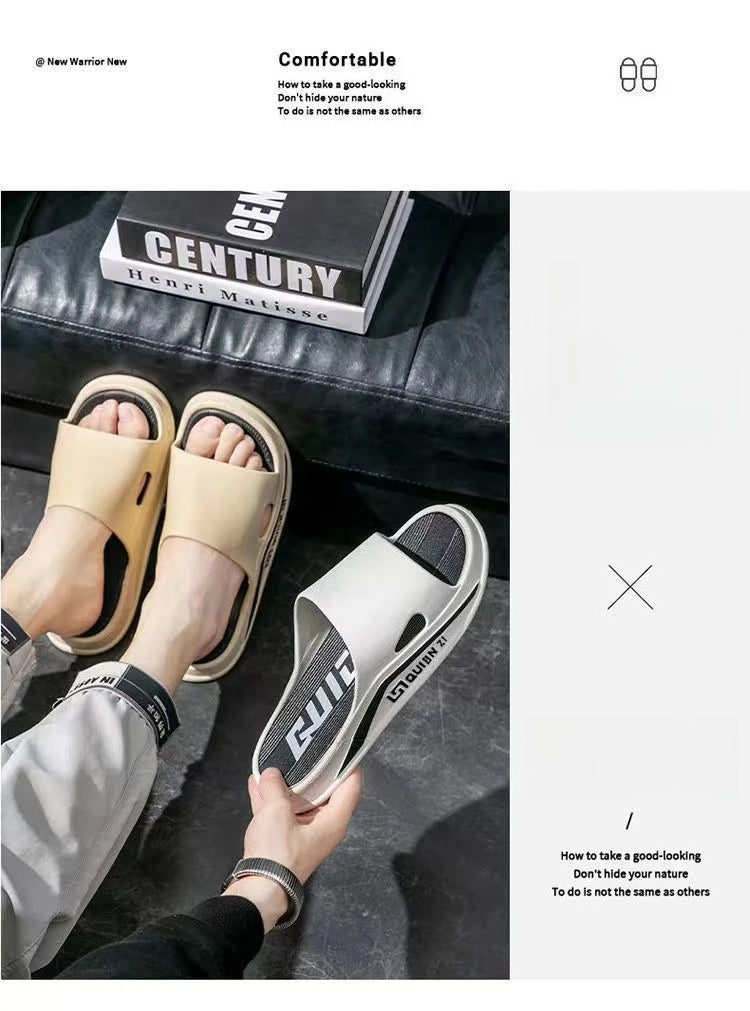 Fashion Men Slippers PVC Soft Sole Non-slip Men Flip Flops Outdoor Thick Bottom Beach Sandals Home Bathroom Couples Slippers New