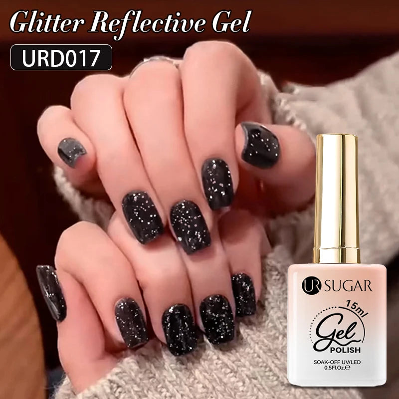 UR SUGAR 15ml Glitter Reflective Black Nail Gel Polish Flash Effect Shiny Soak Off UV Gel Manicure Colorful NeonNail Art Varnish