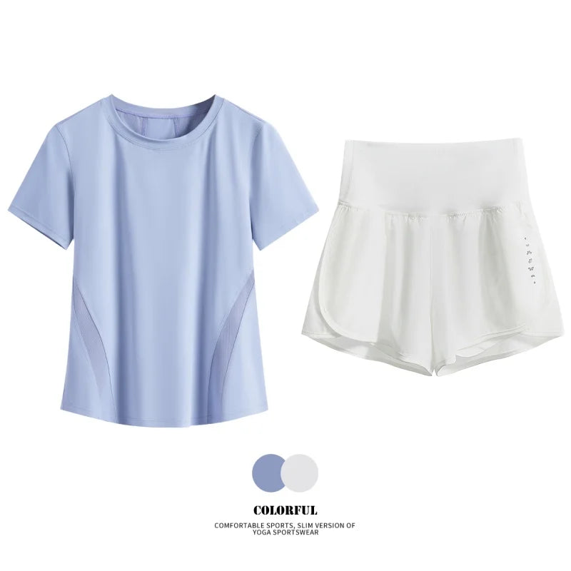 DRUR Women Summer Breathable Short Sports Set Loose Fit Workout Suit for Women 2 Piece Running Tracksuit Sportswear Outfit New