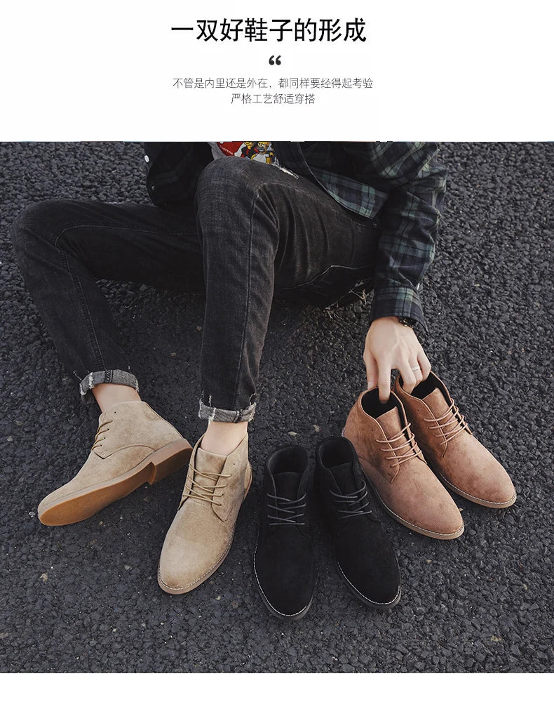 British Style Brown Men's Chelsea Boots Retro Lace Up Suede Boots Men Pointed-toe Leather Casual Ankle Boots Men botas masculino